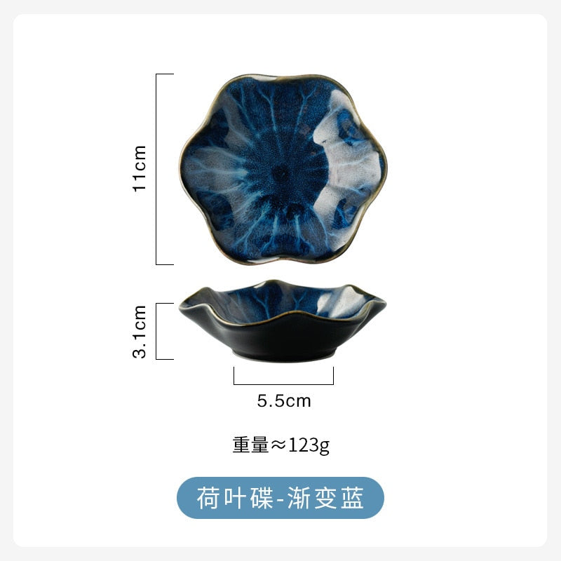 11CM Lotus Ceramic Plate Porcelain Kiln Glazed Flower Shape Sauce Dish Japan Style Pickle Dip Serving Dishes