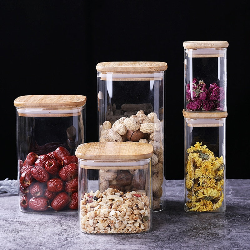 Square Sealed Glass Jars For Spice Kitchen Storage Coffee Bean Storage Can Mason Jar With Lid  Food Container