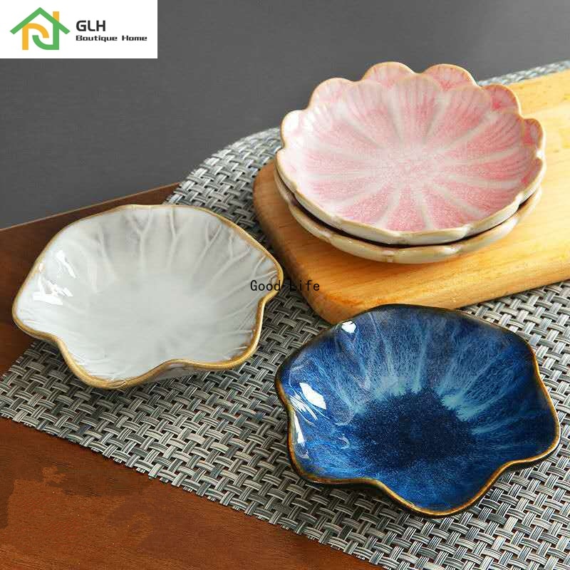 11CM Lotus Ceramic Plate Porcelain Kiln Glazed Flower Shape Sauce Dish Japan Style Pickle Dip Serving Dishes