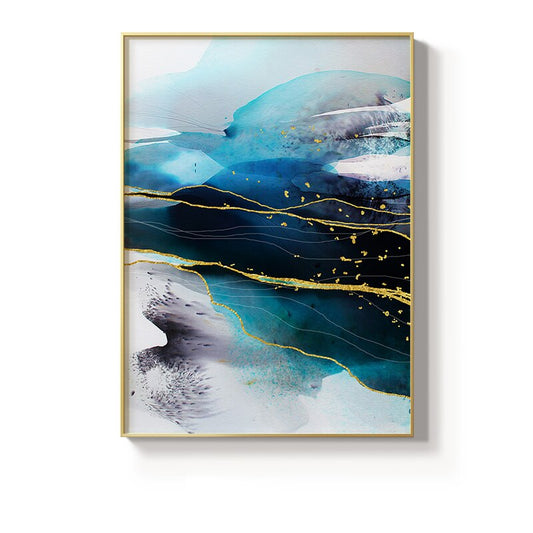 Abstract Watercolor river golden lines Wall Poster Print Modern Canvas Painting Art Living Room Decoration Pictures Home Decor