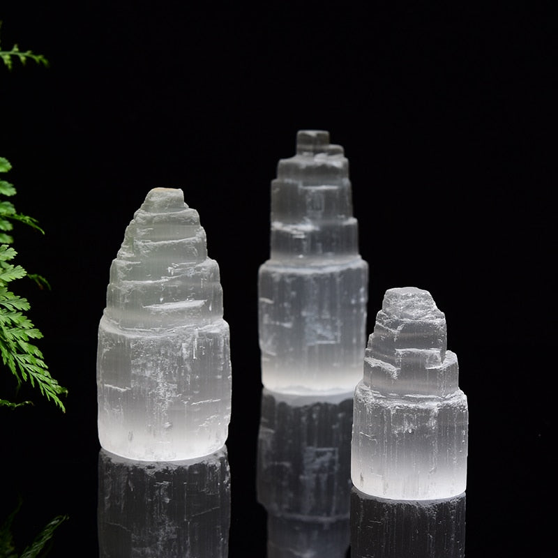 90-200g Natural Selenite Gypsum Lamp Natural Reiki Gypsum Tower Crystal Ore Ornaments Craft Decor Home  DIY Gifts Mineral Decor