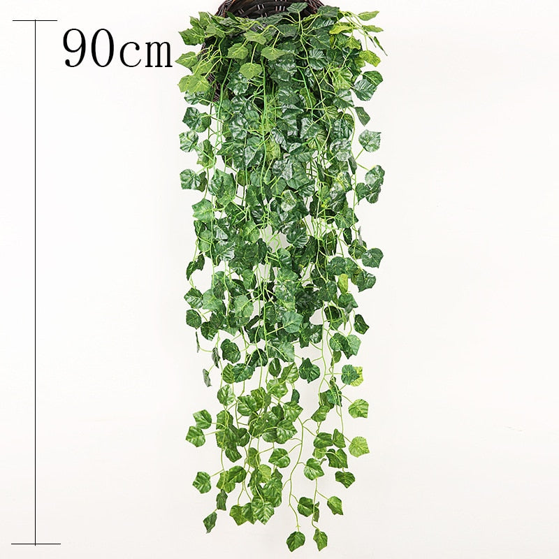 Artificial Plant Vines Wall Hanging Rattan Leaves Branches Outdoor Garden Home Decoration Plastic Fake Silk Leaf Green Plant Ivy