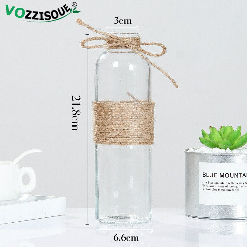 1-4PCS Nordic Bonsai Flowerpot Geometric Terrarium Hemp Vase Rope Transparent Glass Decorative Pots Balcony Hydroponic Planter