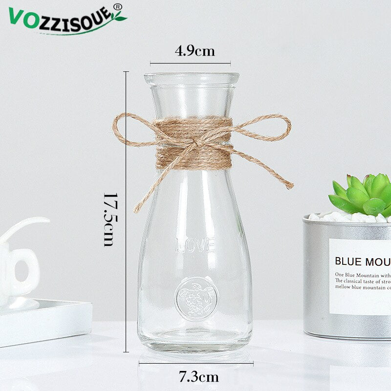 1-4PCS Nordic Bonsai Flowerpot Geometric Terrarium Hemp Vase Rope Transparent Glass Decorative Pots Balcony Hydroponic Planter