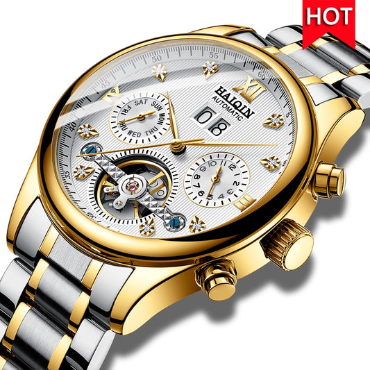 HAIQIN Men&#39;s watches Automatic mechanical Men Watches Business Watch men top brand luxury Military Waterproof Tourbillon Clock