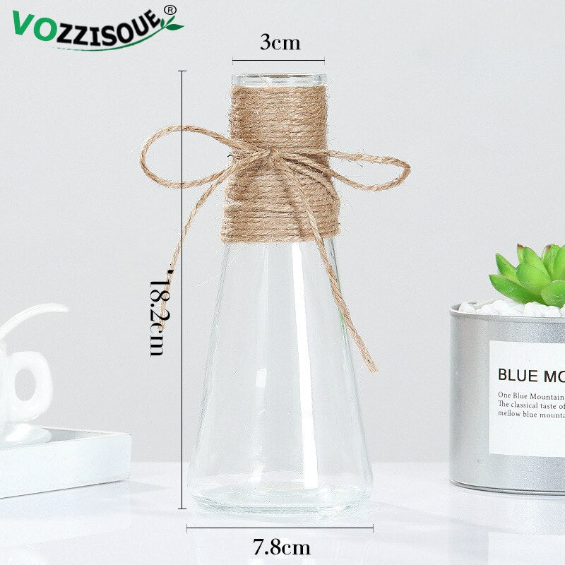 1-4PCS Nordic Bonsai Flowerpot Geometric Terrarium Hemp Vase Rope Transparent Glass Decorative Pots Balcony Hydroponic Planter