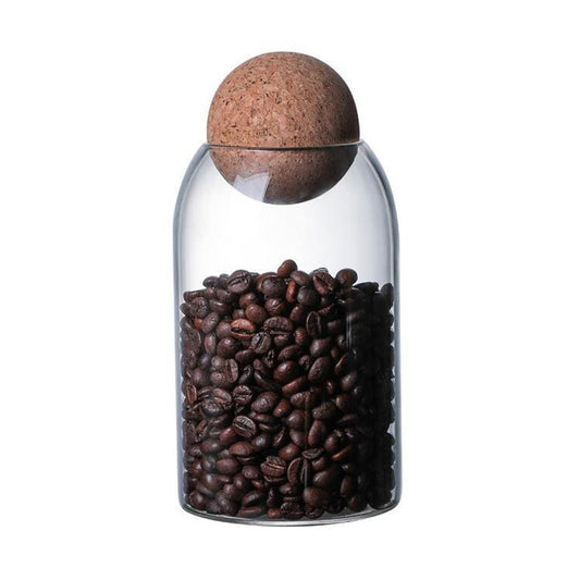 Food Storage Bottle with Round Cork Stopper Glass Sealed Can Bean Sugar Tea Coffee Kit Preservation Container Home Organization