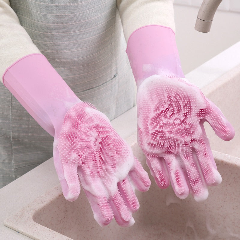 Magic Dishwashing Silicone Gloves Protect Hand Dirt Clean Brushes Cleaning Tool Kitchen Accessories Wash Fruit Vegetable Gadgets