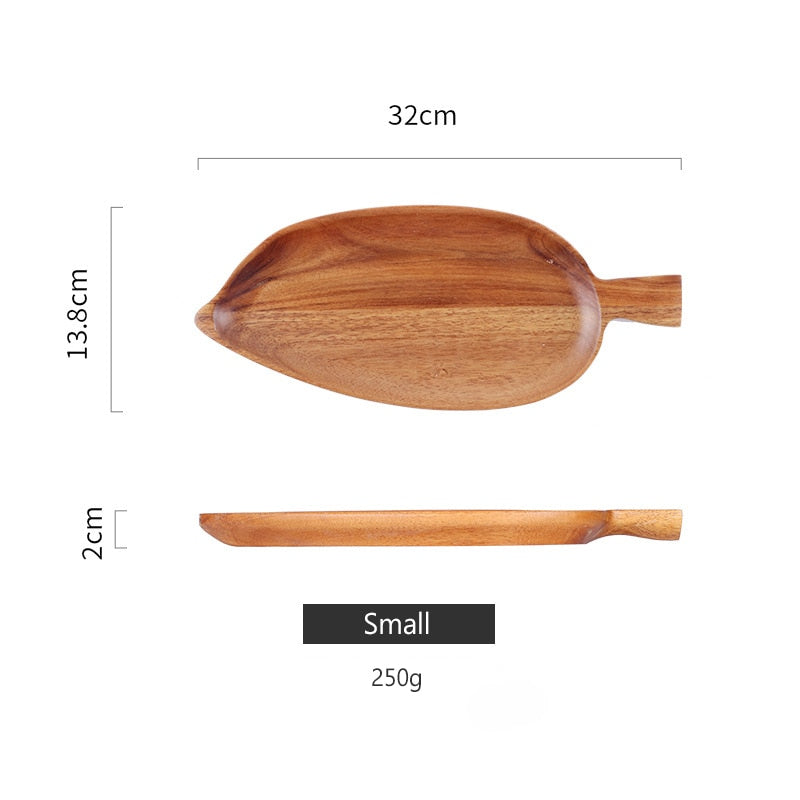 Acacia Wood Solid Wooden Plate Leaf Shape Wood Dishes Dessert Bread Plate Nuts Snack Plates Cake Wooden Tray Kitchen Utensils