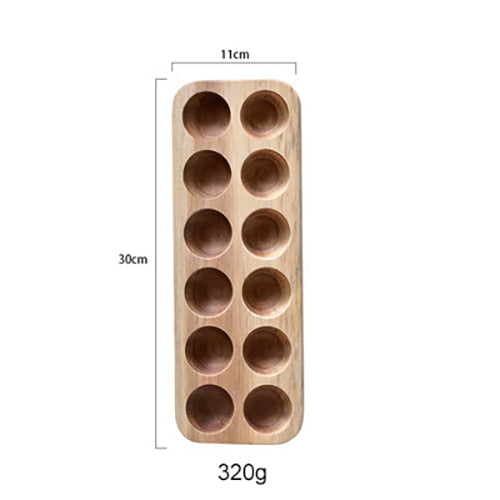 Kitchen Containers Acacia Wood Double-Row Egg Storage Box Household Refrigerator Egg Rack Accessories Container Storage Kitchen