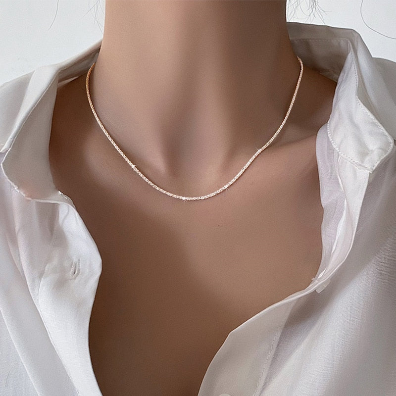 2021 Popular Silver Colour Sparkling Clavicle Chain Choker Necklace Collar For Women Fine Jewelry Wedding Party Birthday Gift