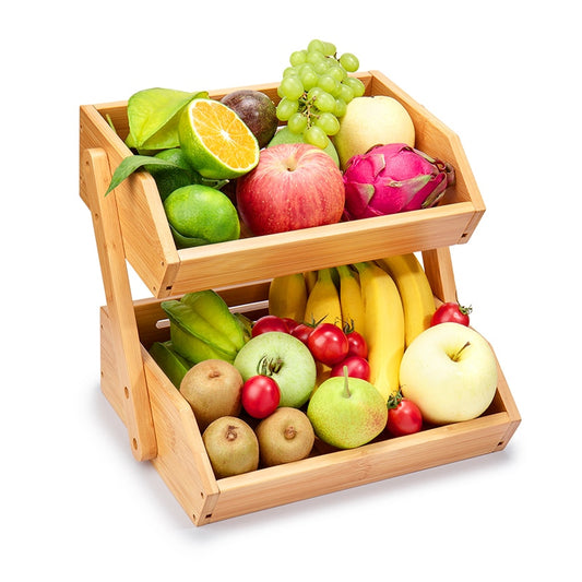 Fruit Basket 2 Tire Bamboo Storage Shelf Breathable Removable Food Container Kitchen Fresh Fruit Vegetable Accessories