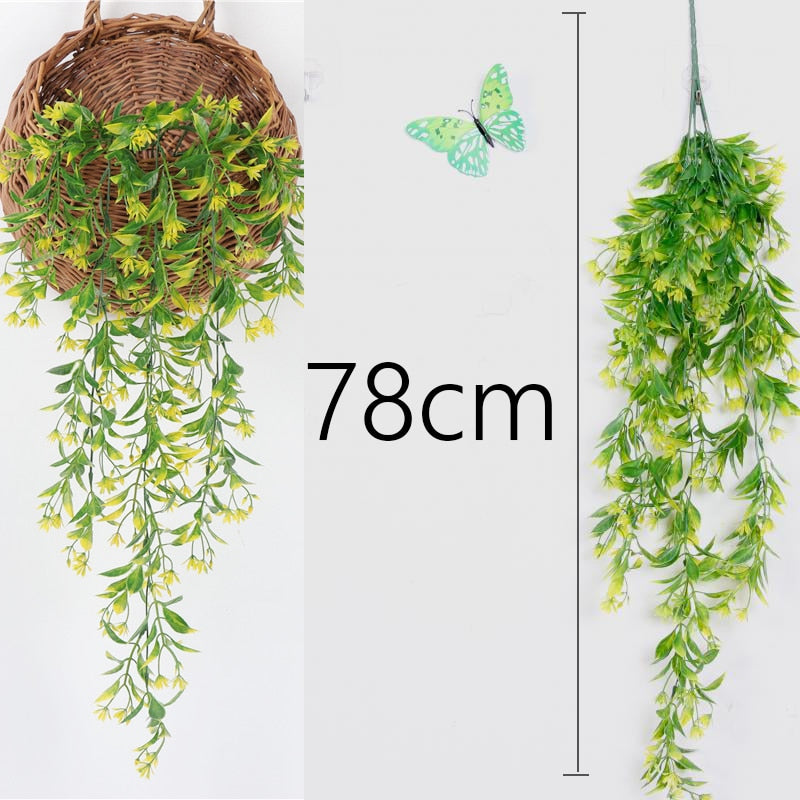 Artificial Plant Vines Wall Hanging Rattan Leaves Branches Outdoor Garden Home Decoration Plastic Fake Silk Leaf Green Plant Ivy