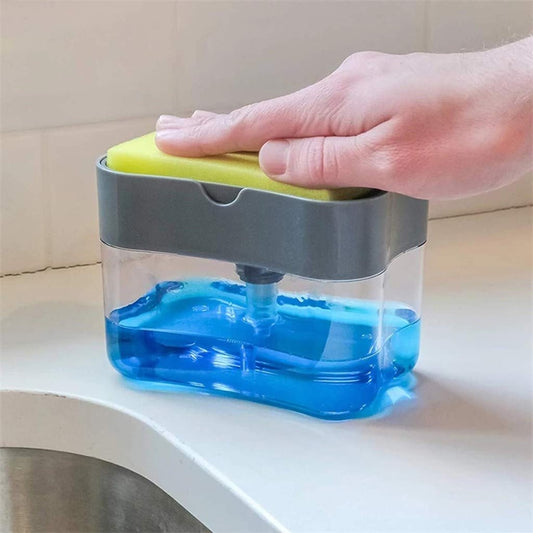 Soap Dispenser with Sponge Holder Cleaning Liquid Pump Dispensers Container Manual Press Home Bathroom Kitchen Clean Accessories