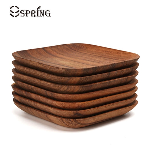 2Pcs Acacia Wood Plates Square Wooden Snack Plate Cake Dessert Fruit Serving Small Sushi Food Dishes Plate Set Wooden Tableware