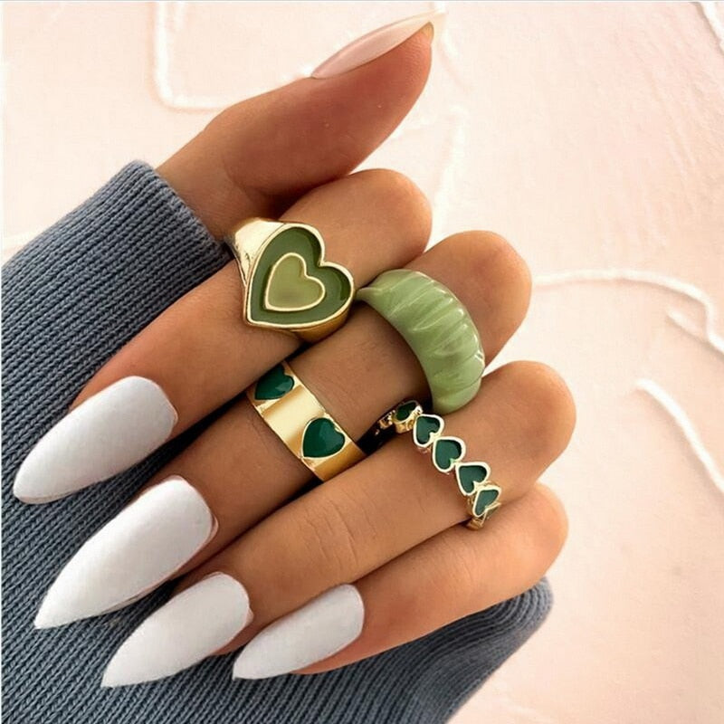 Bohemian Gold Chain Rings Set For Women Fashion Boho Coin Moon Heart Butterfly Rings Party 2022 Trend Jewelry Gift