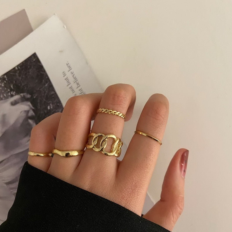 Bohemian Gold Chain Rings Set For Women Fashion Boho Coin Moon Heart Butterfly Rings Party 2022 Trend Jewelry Gift