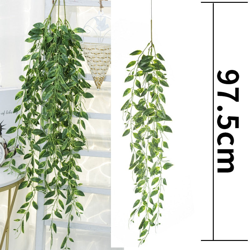 Artificial Plant Vines Wall Hanging Rattan Leaves Branches Outdoor Garden Home Decoration Plastic Fake Silk Leaf Green Plant Ivy