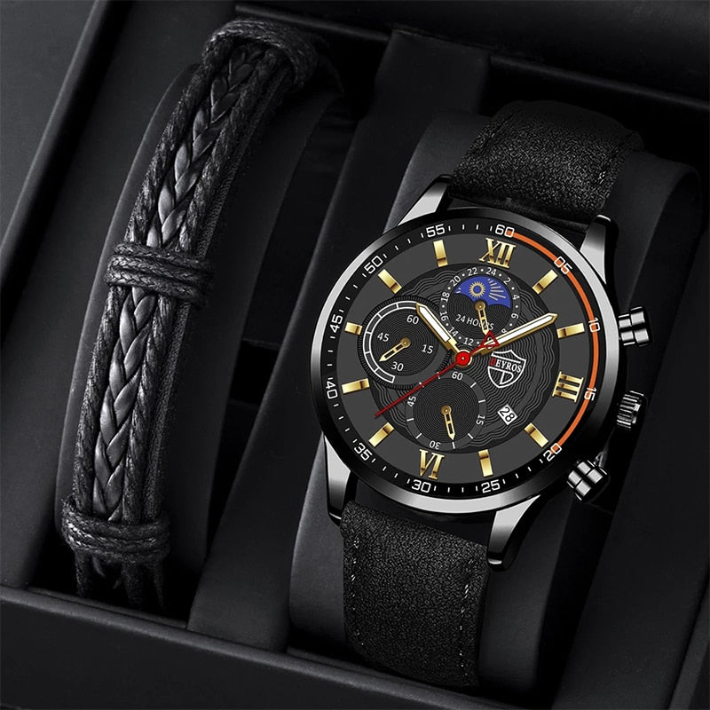 Men Sport Watch Luxury Stainless Steel Quartz Wristwatch Man Business Casual Leather Bracelet Male Luminous Clock Watches