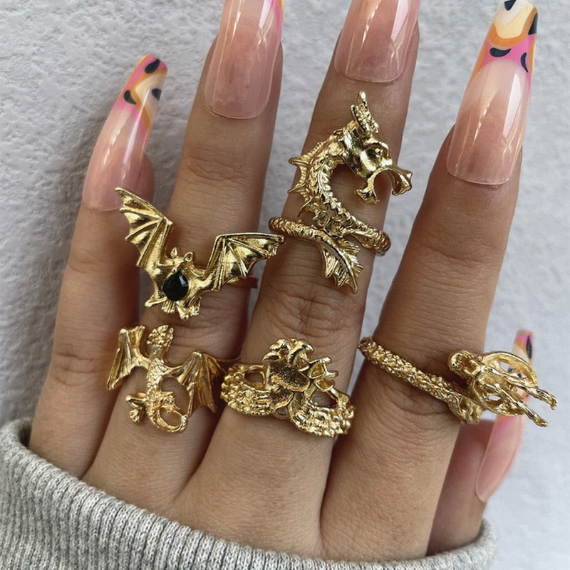 Bohemian Gold Chain Rings Set For Women Fashion Boho Coin Moon Heart Butterfly Rings Party 2022 Trend Jewelry Gift