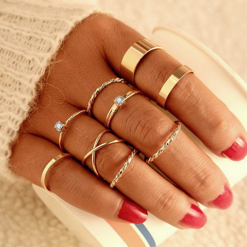 Bohemian Gold Chain Rings Set For Women Fashion Boho Coin Moon Heart Butterfly Rings Party 2022 Trend Jewelry Gift