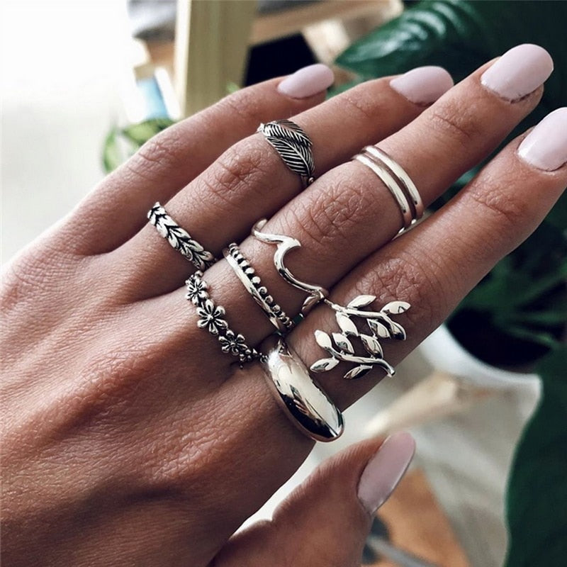 Bohemian Gold Chain Rings Set For Women Fashion Boho Coin Moon Heart Butterfly Rings Party 2022 Trend Jewelry Gift