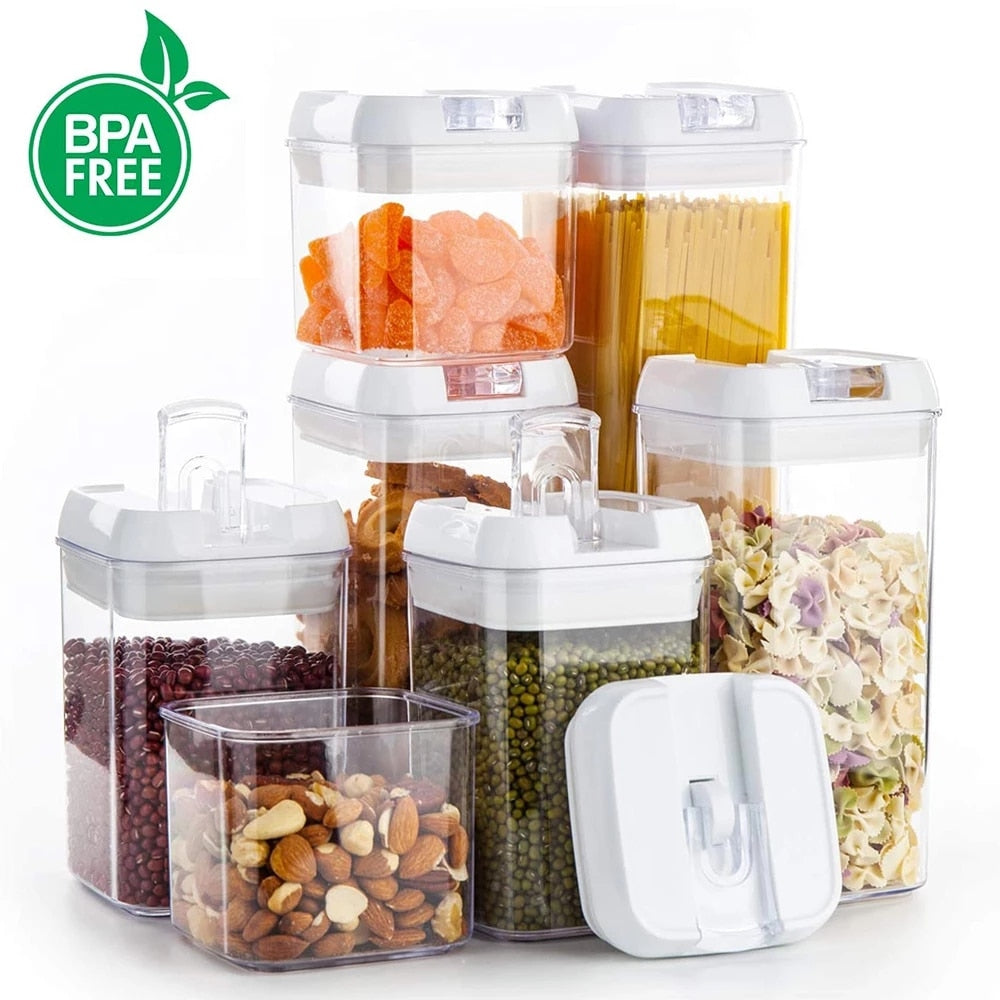 7Pcs Airtight Refrigerator Food Container Storage box Kitchen Jar with Lids  Plastic Transparent Cans Multigrain Bulk Containers