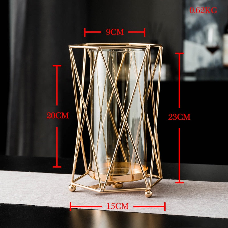 Nodic Home Decor Candle Holders Glass Metal Candlesticks Wedding Decoration Salon Candles Container Modern Home Decoration