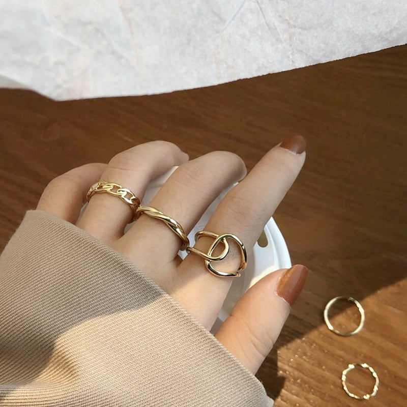 Bohemian Gold Chain Rings Set For Women Fashion Boho Coin Moon Heart Butterfly Rings Party 2022 Trend Jewelry Gift