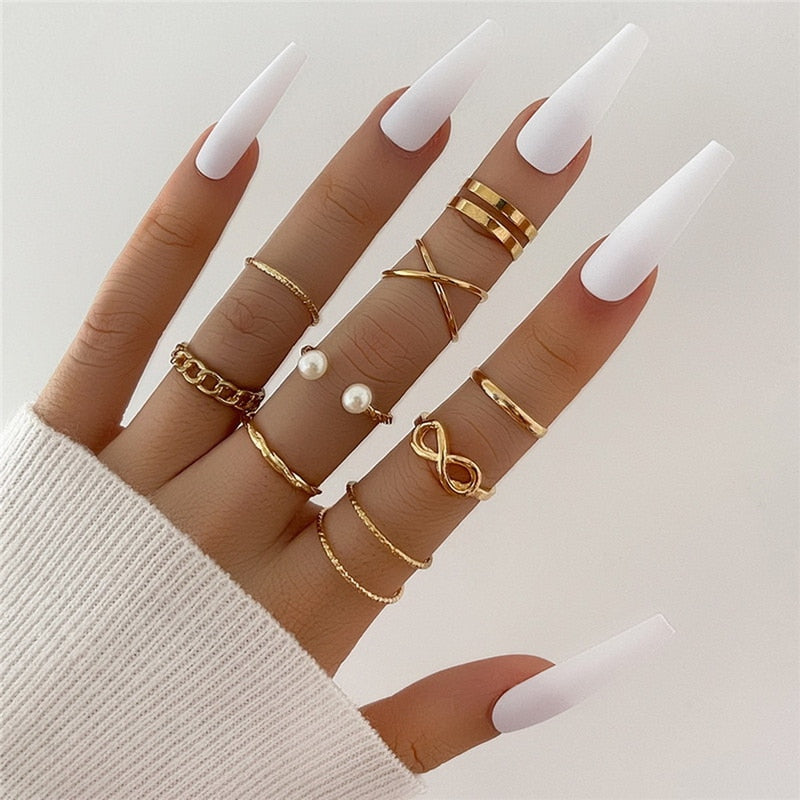 Bohemian Gold Chain Rings Set For Women Fashion Boho Coin Moon Heart Butterfly Rings Party 2022 Trend Jewelry Gift