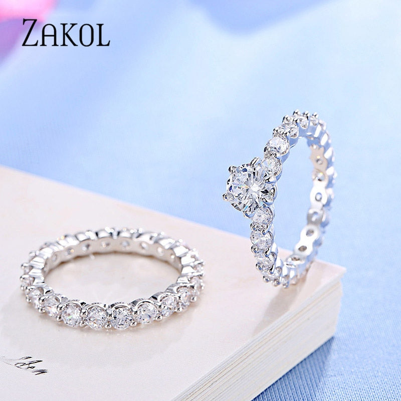 ZAKOL Round CZ Wedding Rings for Women White Color Jewelry Luxury Rings Engagement Square Bague Zirconia Accessories FSSP3063