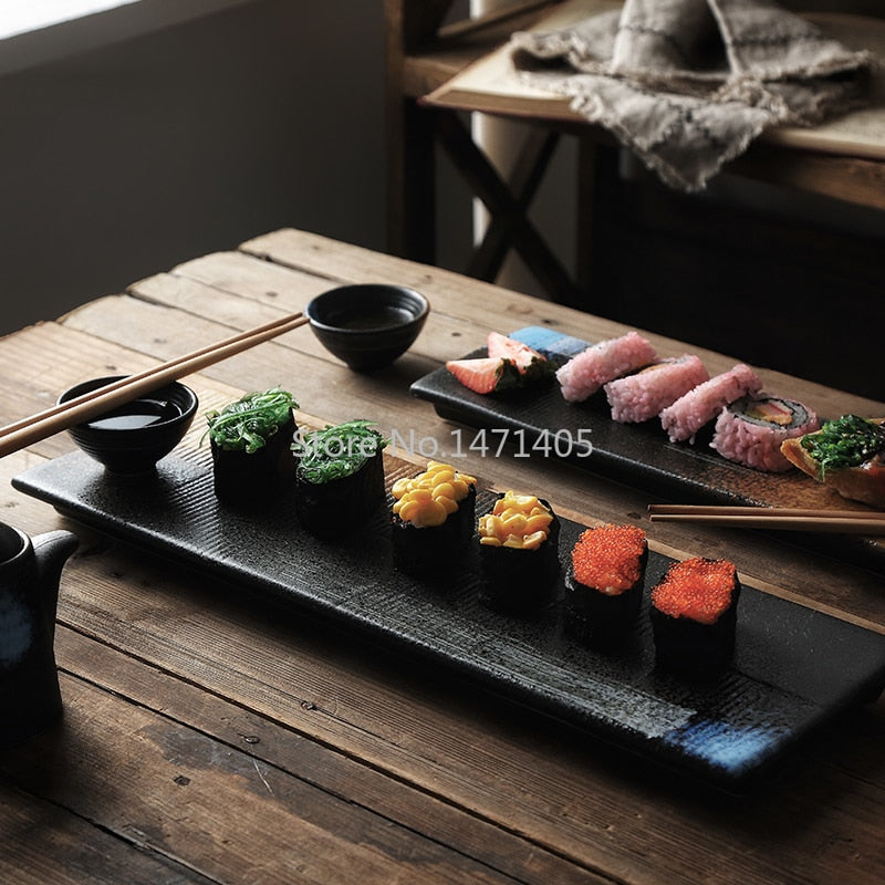 Rectangular Sushi Plate Sashimi Plate Cold Dishes Flat Plate Japanese Ceramic Plate Retro Restaurant Long Plate